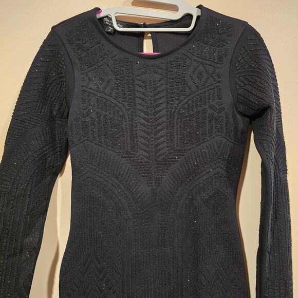 Women's Miss Selfridge Black Beaded Long Sleeve Bodycon Party Dress | Size 2 - Picture 3 of 11